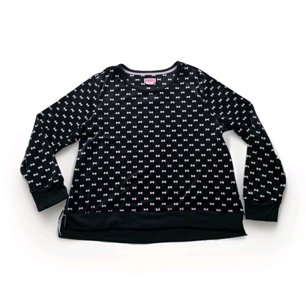 Kate Spade Pajama Set Womens L Black Pink Bow Tie Pattern Pockets Fleece Boho - Picture 3 of 16